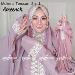 Mukena Traveling Terusan 2 in 1 Ponco Jumbo Dewasa Renda Rajut Gipper Mewah Elegan Katun Adem Lajuran