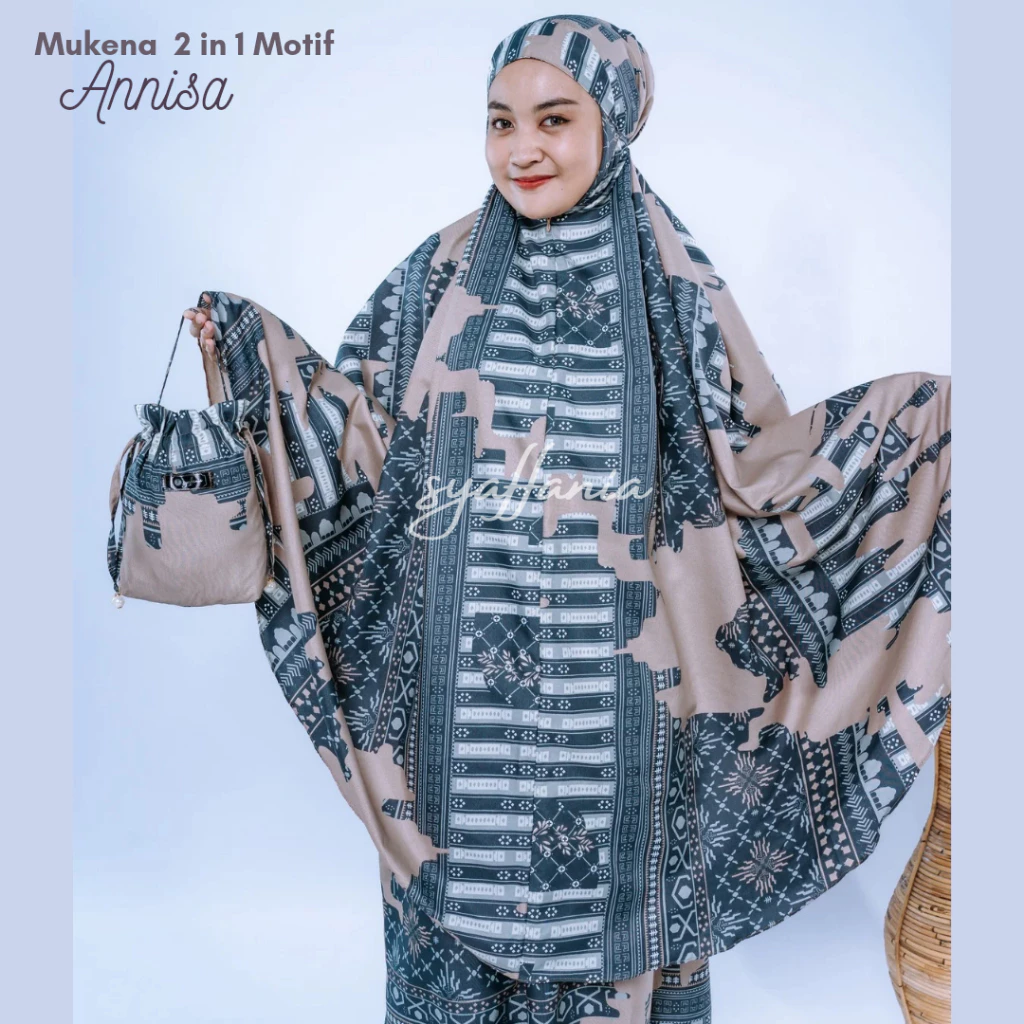 Mukena Traveling Dewasa Katun Motif 2 in 1 Retsleting Renda Jumbo - Image 2