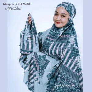 Mukena Traveling Dewasa Katun Motif 2 in 1 Retsleting Renda Jumbo