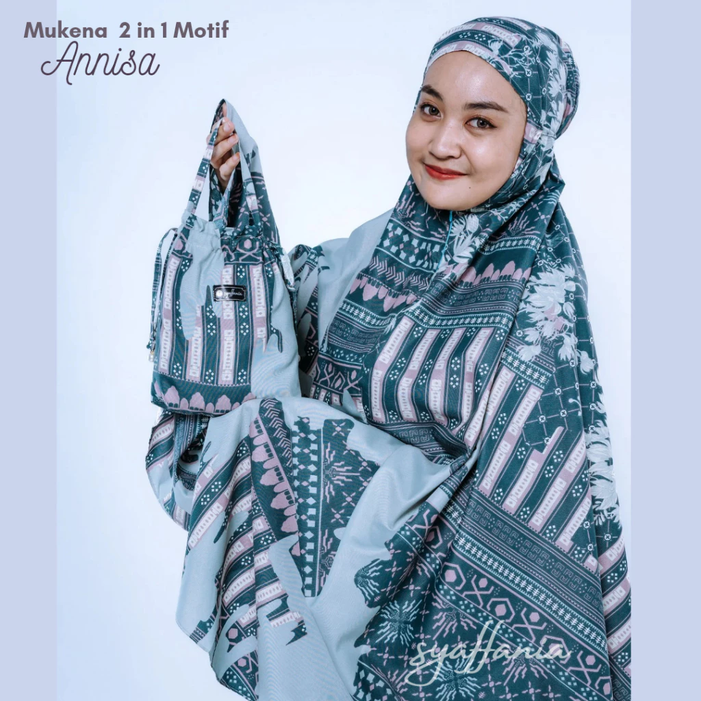 Mukena Traveling Dewasa Katun Motif 2 in 1 Retsleting Renda Jumbo