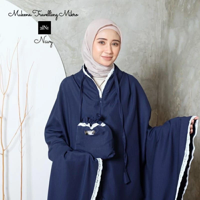 Mukena Dewasa Traveling 2 in 1 retsleting Katun Cantik Jumbo - Gambar 2