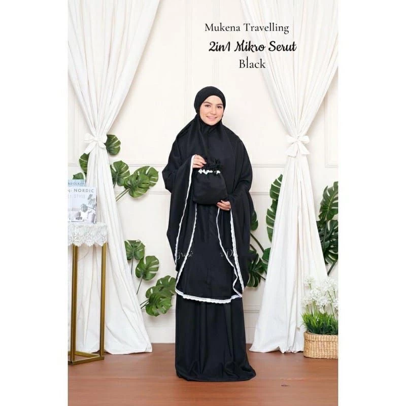 Mukena Dewasa Traveling 2 in 1 retsleting Katun Cantik Jumbo - Gambar 3