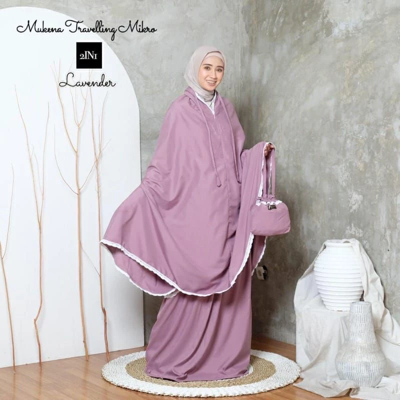 Mukena Dewasa Traveling 2 in 1 retsleting Katun Cantik Jumbo - Gambar 4