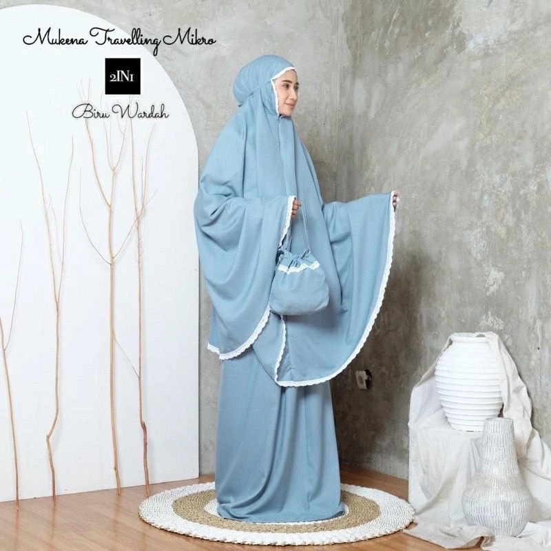 Mukena Dewasa Traveling 2 in 1 retsleting Katun Cantik Jumbo - Gambar 5