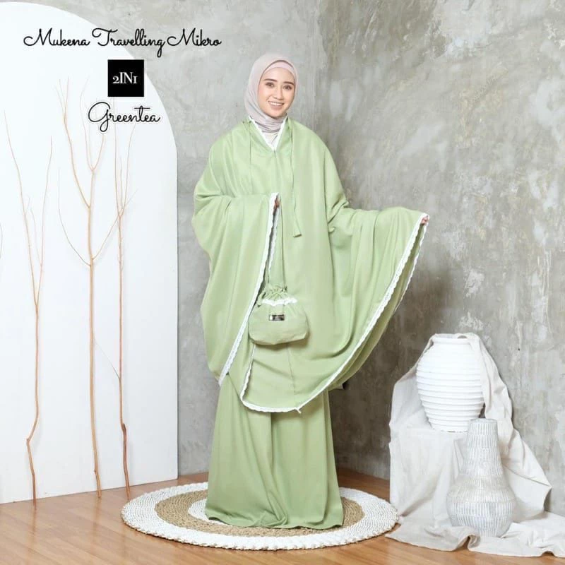 Mukena Dewasa Traveling 2 in 1 retsleting Katun Cantik Jumbo - Gambar 6